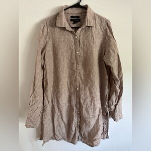 TAHARI Tunic Top Women L Linen Button Up Oversize Beachy Lagenlook Hippie